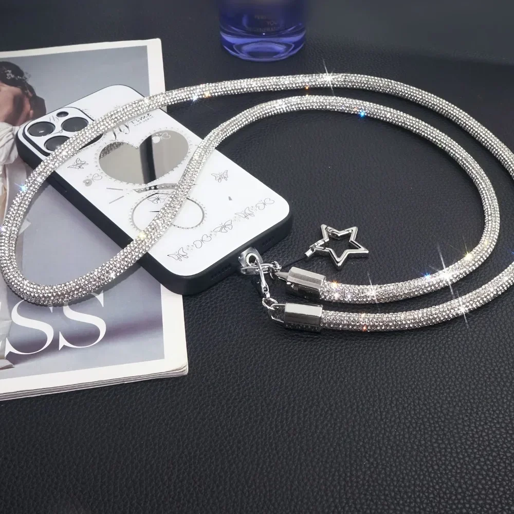 Short /Long Style Glitter Rhinestone Phone Lanyard Luxury Star Mobile Phone Chain Anti Loss Bling Bling Mobile Phone Strap