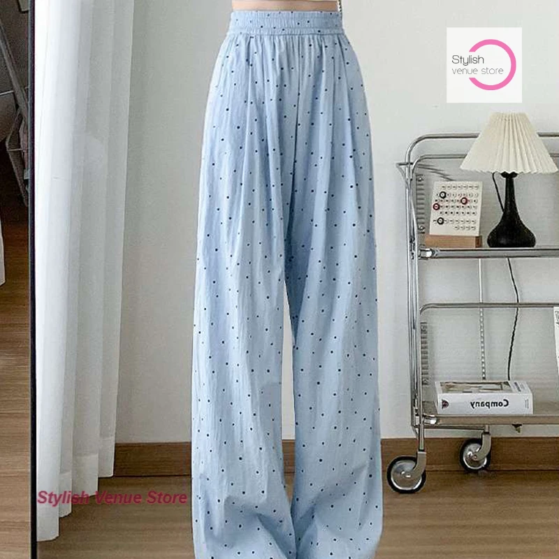 Japanese ice silk white polka-dot Yamamoto pants women's summer thin loose new fashion high waist drape casual wide-leg pants.