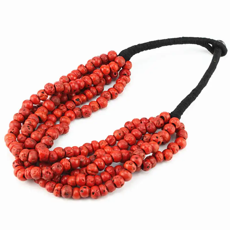 Tibetan Jewelry Sherpa Glass Beads Coral Red Antiqued Lampwork Beaded Necklaces 2024 New