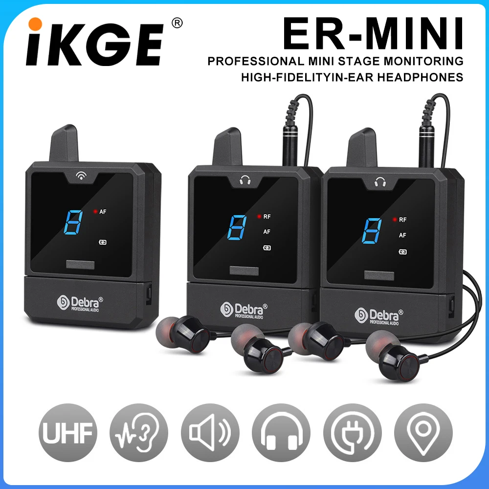 Debra ER-Mini UHF Wireless In-Ear Monitor System, Rechargeable Portable Audio Monitor System for Small Concerts, Theatres