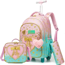 Childrens Backpack Boys and Girls Backpack Children Waterproof Backpacks with Wheels Elementary School Trolley Luggage Book