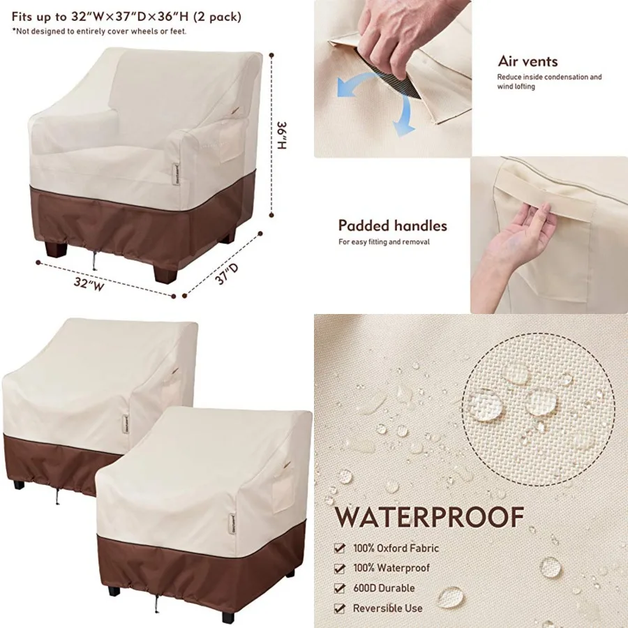 

Patio Chair Covers Outdoor Furniture Covers Waterproof Fits up to 32 W x 37 D x 36 H 2Pack