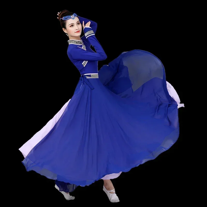 몽골 의상 댄스 공연 여성 예술 테스트 민족 티베트 댄스 무대 착용 빅 스윙 스커트 몽골 젓가락 댄스