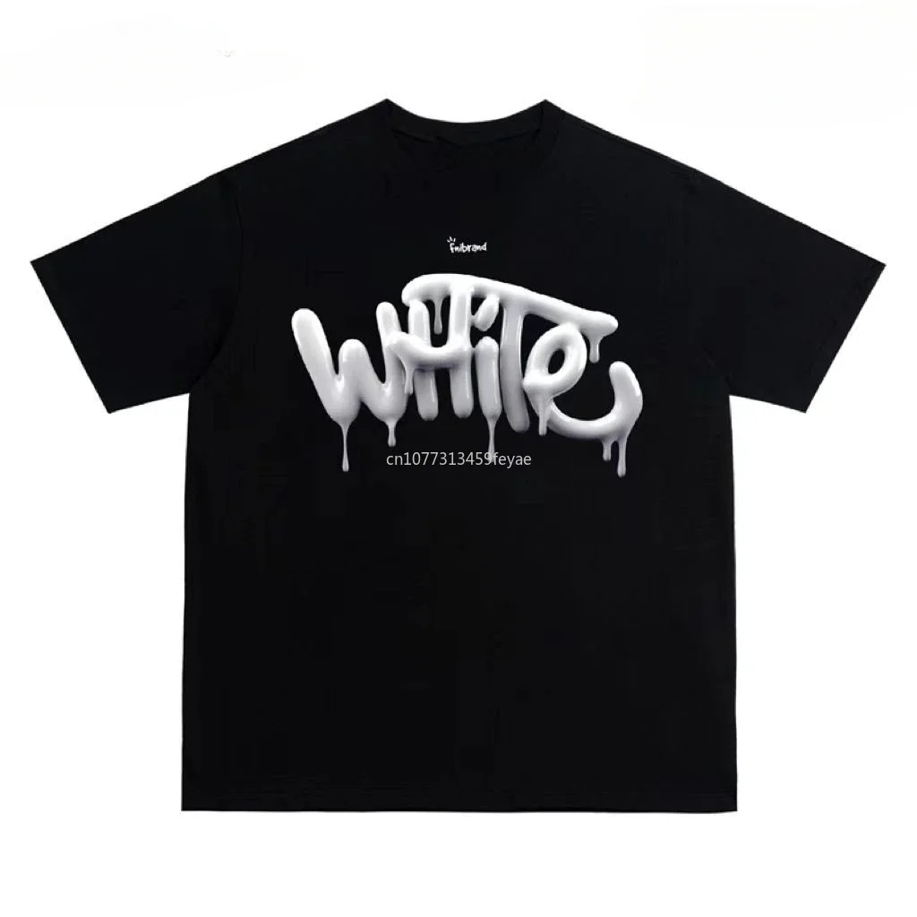 

Summer Fashion Heavyweight Retro Men's English Letters 100% Cotton Printed Round Neck High-quality Casual Fitness Street T-shirt