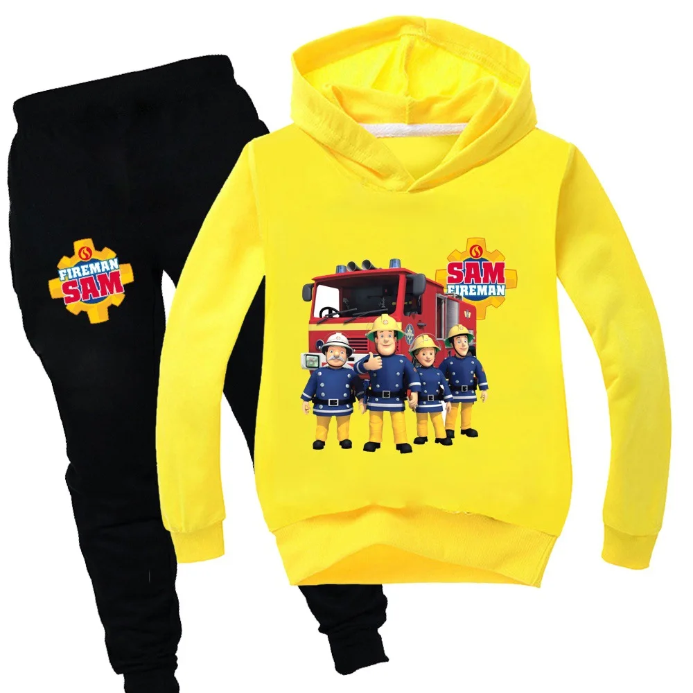 Fireman Sam Hoodie Suit Kids Clothes Children\'s Clothing Boys Hooded Sweatshirts Pants 2pcs Sets 2-16Years