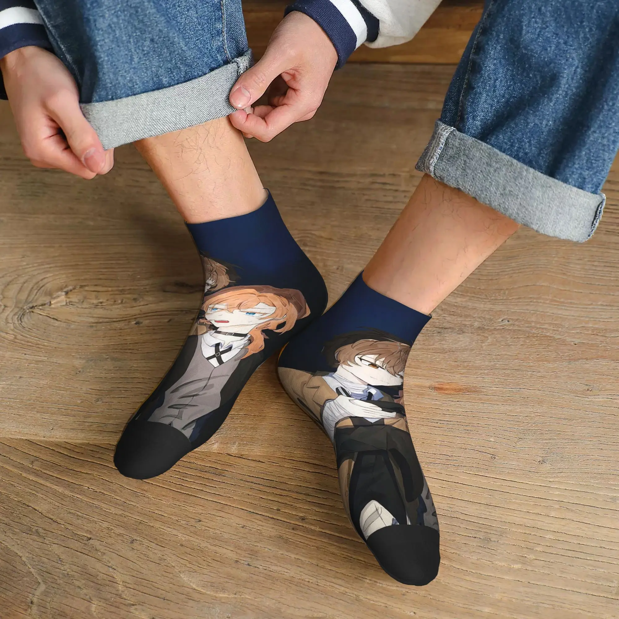 

Всесезонные носки Bungou Stray Dogs Wan Anime Dazai And Chuuya Harajuku Crew Socks Модные чулки для мужчин и женщин на Рождество