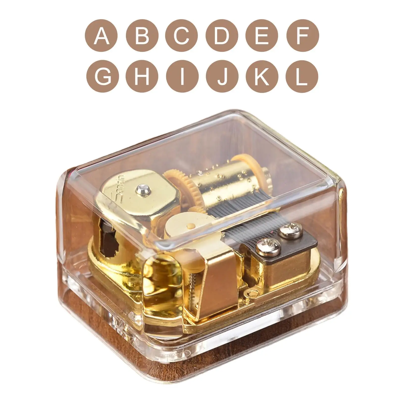 Transparent Acrylic Wind Up Music Box Mechanical Movement Gold Plated Case for Home Decoration and Collectible Gift