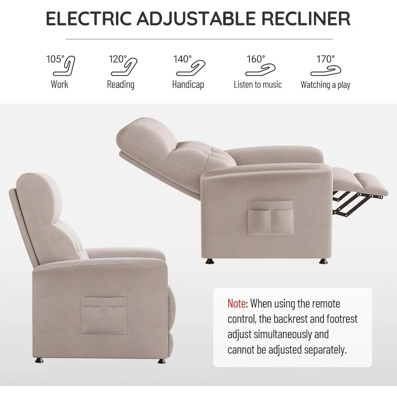 Cadeira reclinável elétrica para adultos com aquecimento e massagem, sofá reclinável elétrico ajustável, sofá único, assento de home theater