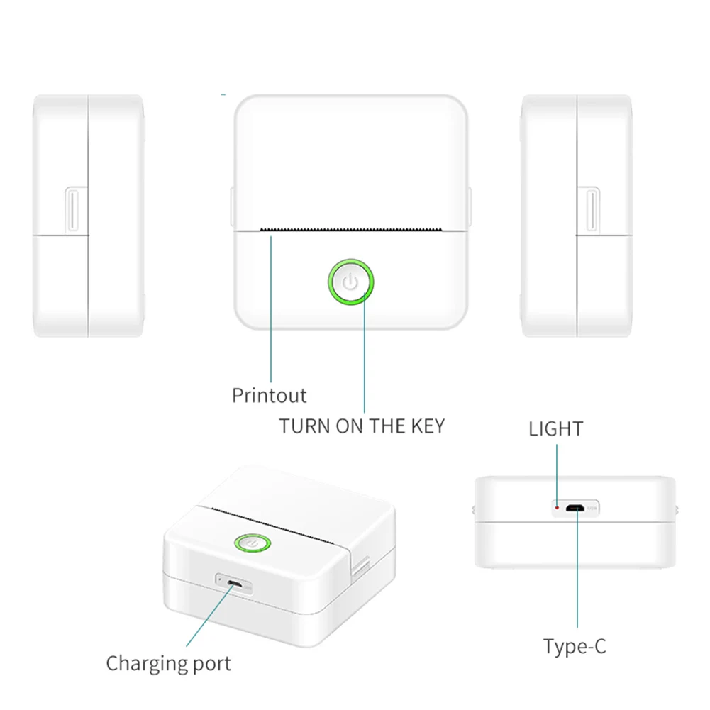 طابعة حرارية محمولة 800 مللي أمبير في الساعة طابعة صغيرة متوافقة مع بلوتوث مع كابل USB طابعة جيب ذكية صغيرة طابعة ورقية بدون حبر #5