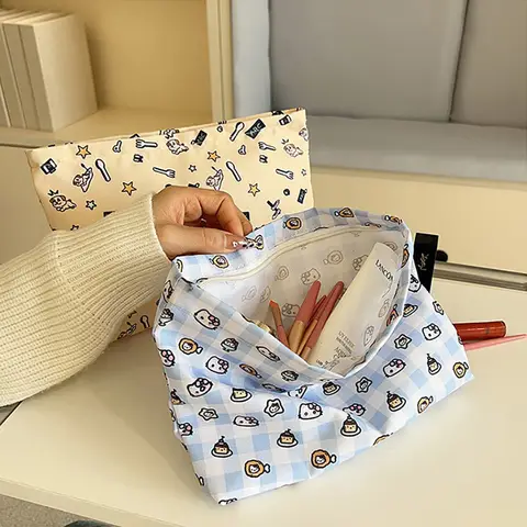 Hellokitty lona saco de cosméticos bonito anime saco de armazenamento fresco caso de maquiagem tote portátil embreagem de higiene pessoal presentes de natal para meninas