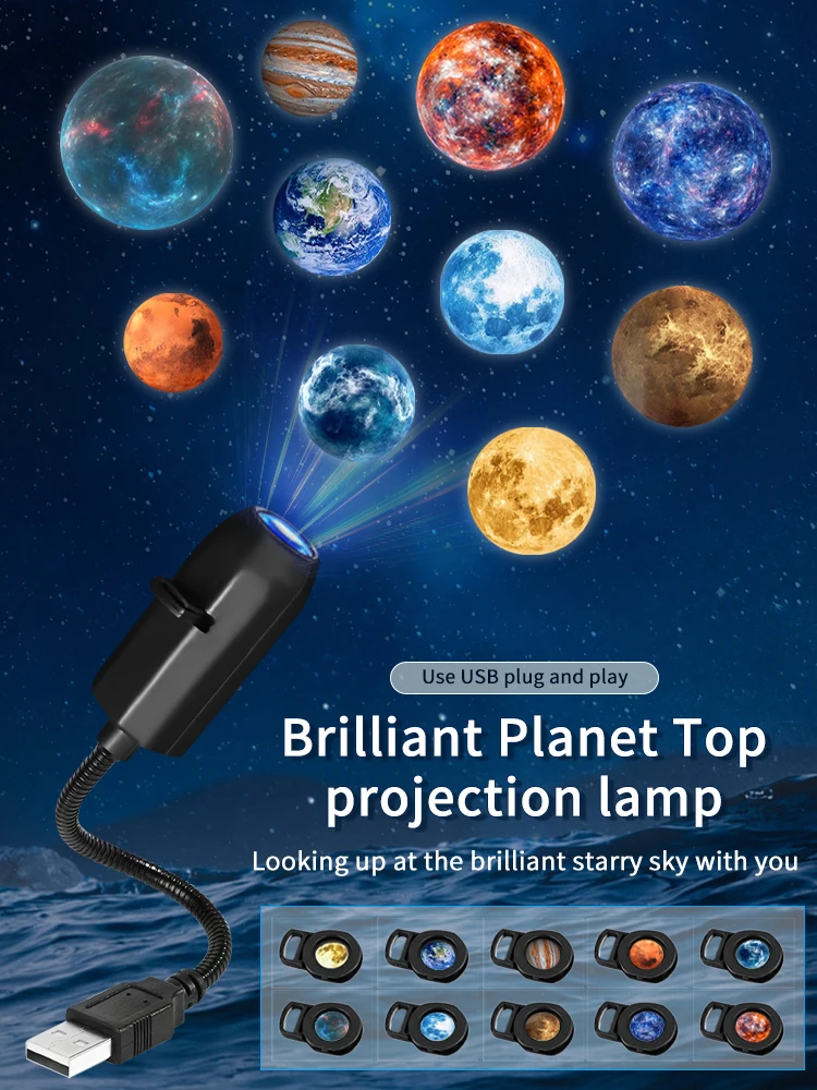 Lámpara de proyector de planeta con enchufe directo USB, luces de ambiente navideñas para Halloween, luz LED nocturna creativa para fondo de dormitorio