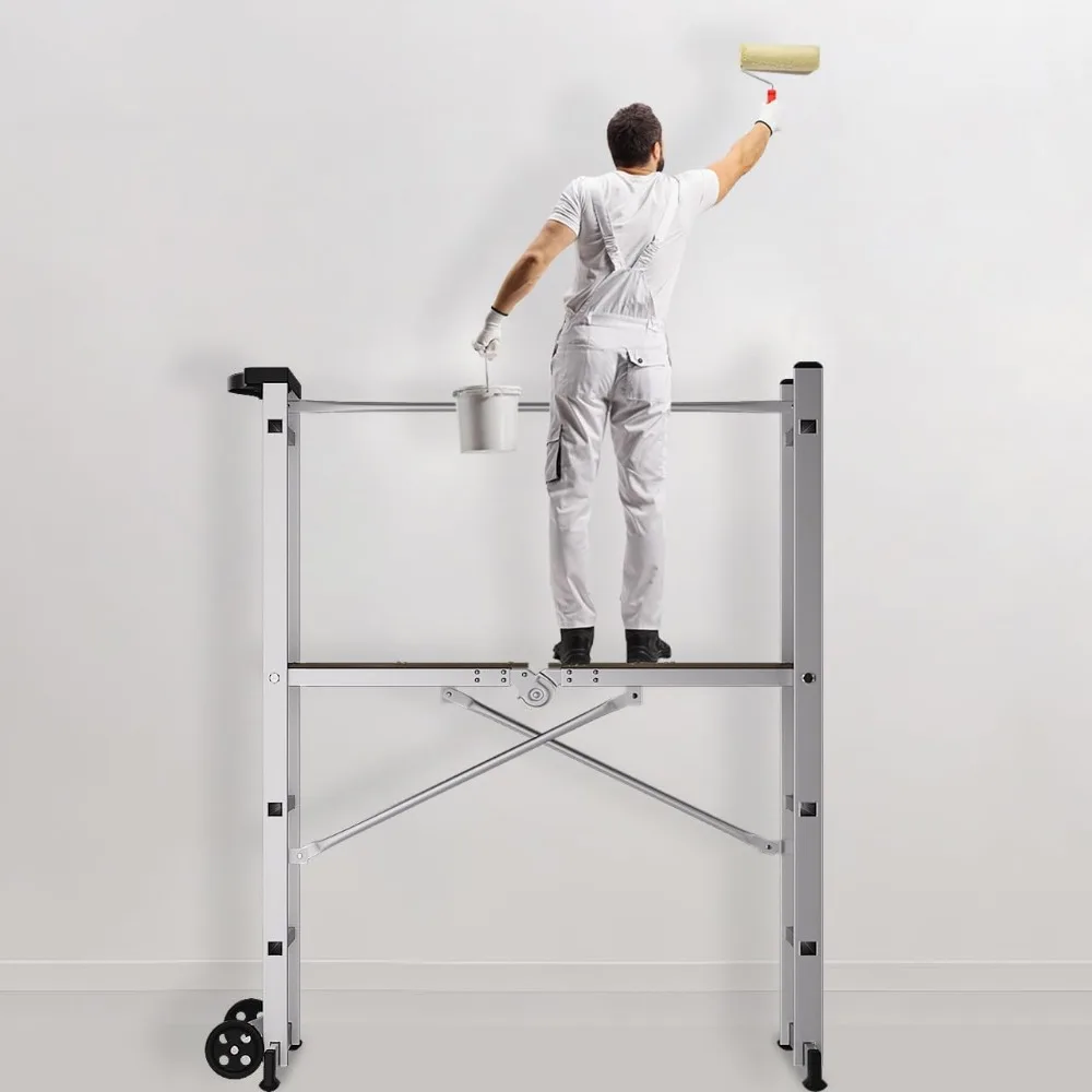 Foldable Aluminum Scaffolding, Portable Scaffolding Ladder, Rolling Scaffolding Work Platform,  Ladder Stool Work Bench,