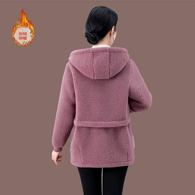 2024 New Velvet Thicke Lamb Fleece Coat Women Long Sleeve Autumn/Winter Jacket Warm Cotton Padded Coat Women Outerwear Tops 5XL