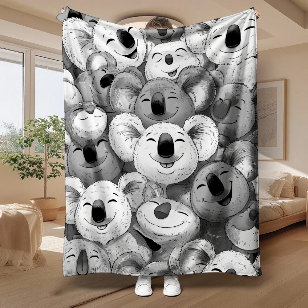 Cute Koala Print Throw Blanket Sofa Decor Plush Fleece Knit Cozy Throw for Bed and Couch Home Nursery Art Gift Animal Design