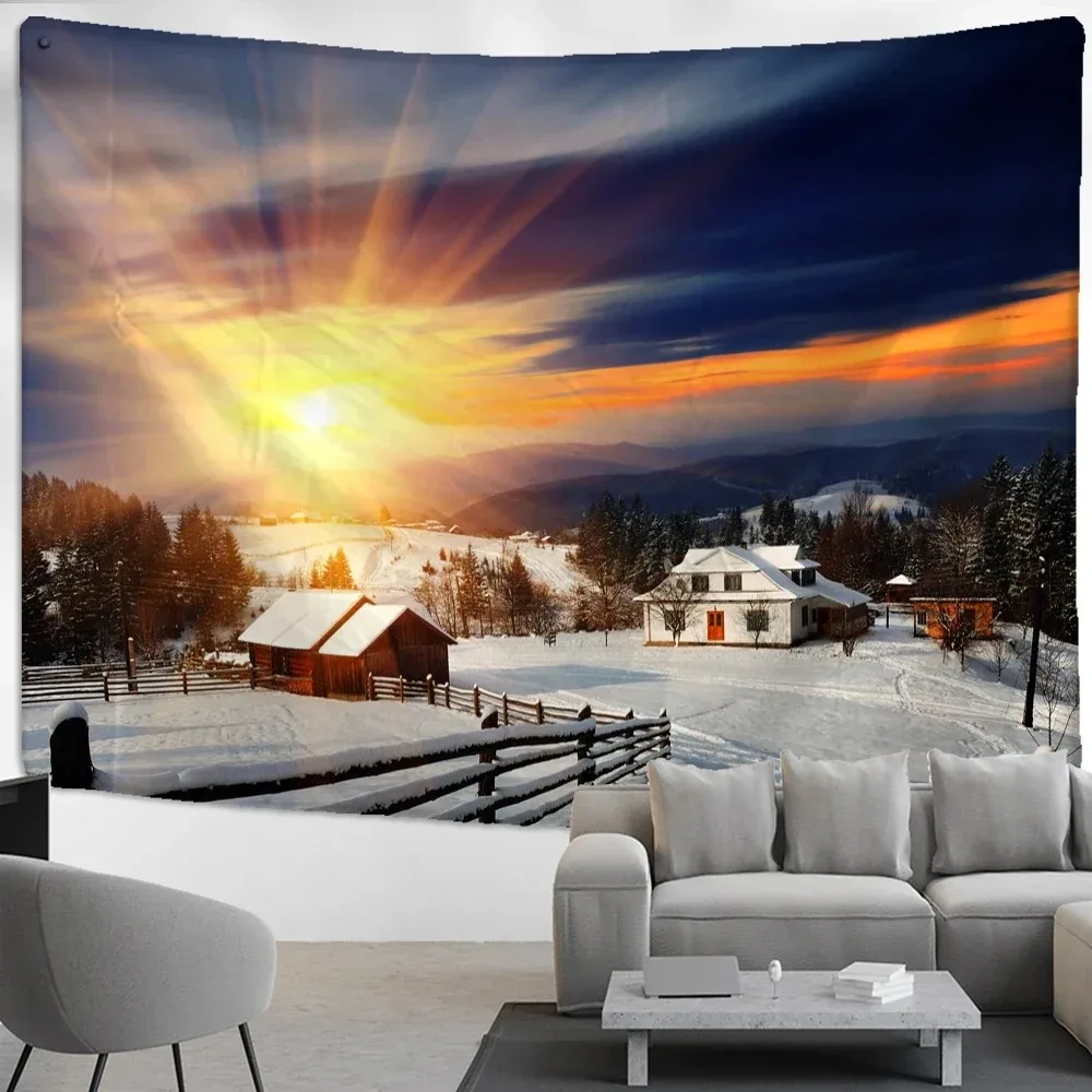 Forest Snow Scene Wall Decor Tapestry Home Living Room Tapestry