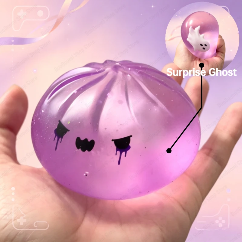 Glitter Halloween Ghost Dumplings Squishy Soft Slow Rebound Resilience Decompression with Steamer Stuffed Shark Bun Gift