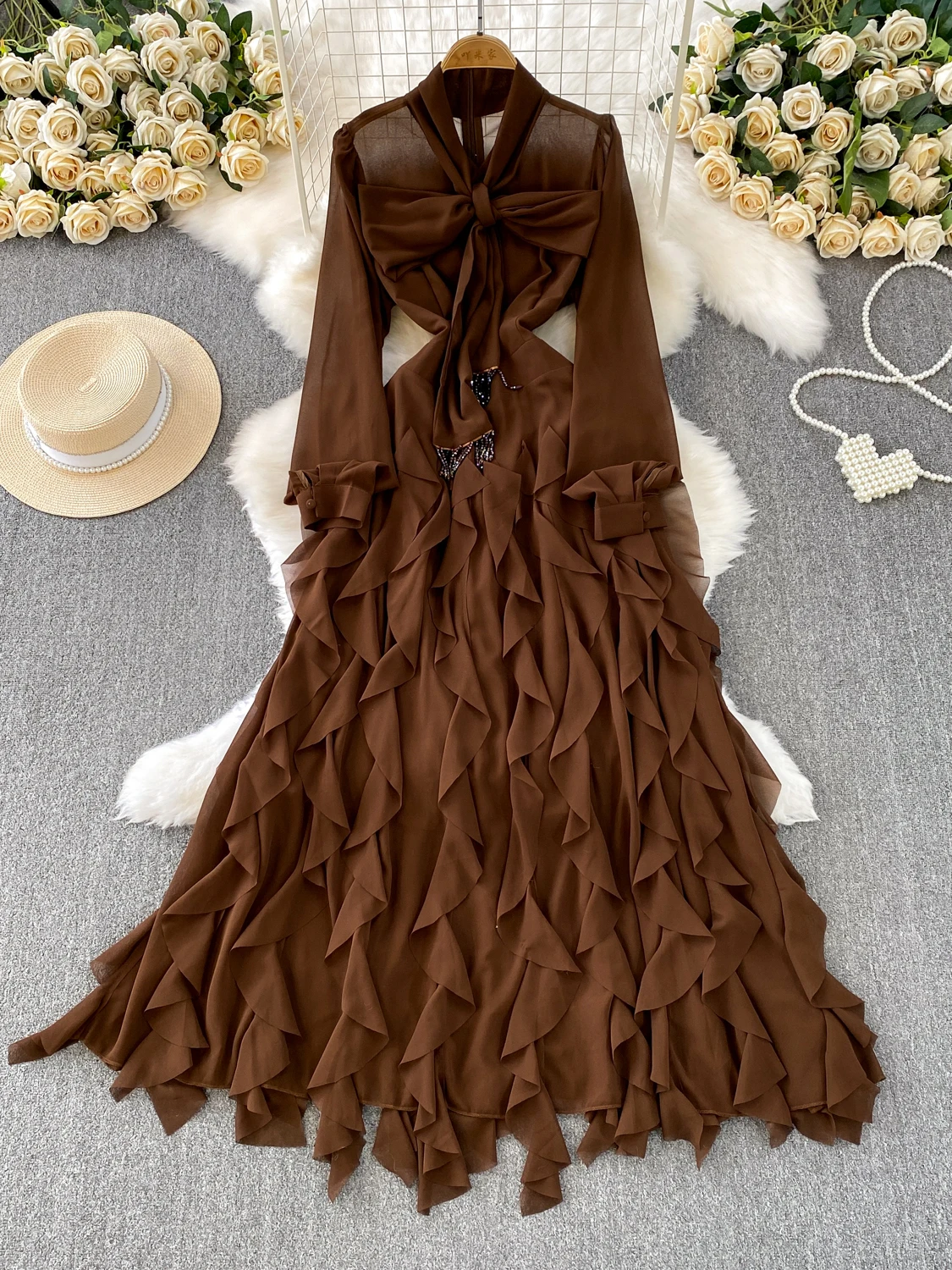 Ele v-ne com cinto longo dr feminino outono férias em camadas renda guarnição fada saia linha a macio médio fino sem estiramento