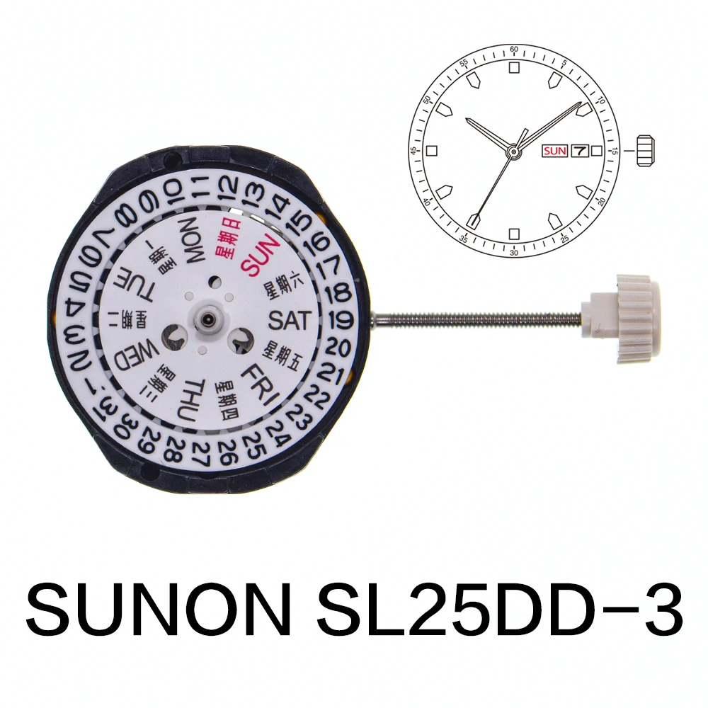 SUNON SL25DD-3 Movement China sl25DD-3 Quartz Movement Calendar Date Display Watch Wristwatch Part Repair Accessories