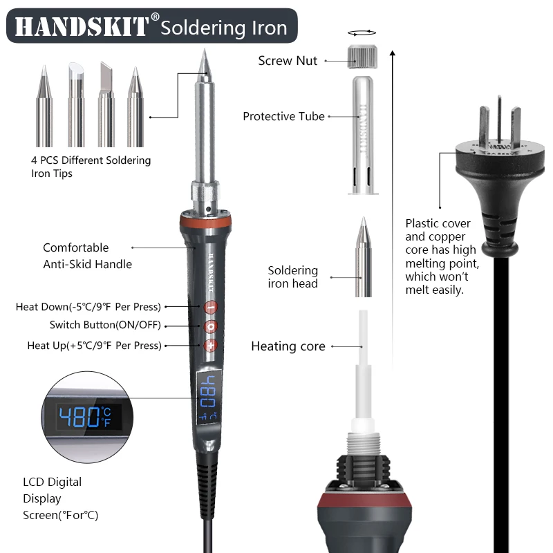 100W/200W Digital Electric Soldering Iron Kit Set Temperature Adjustable 110V/220V Ceramic Heater  Welding Solder  With 4 Tips