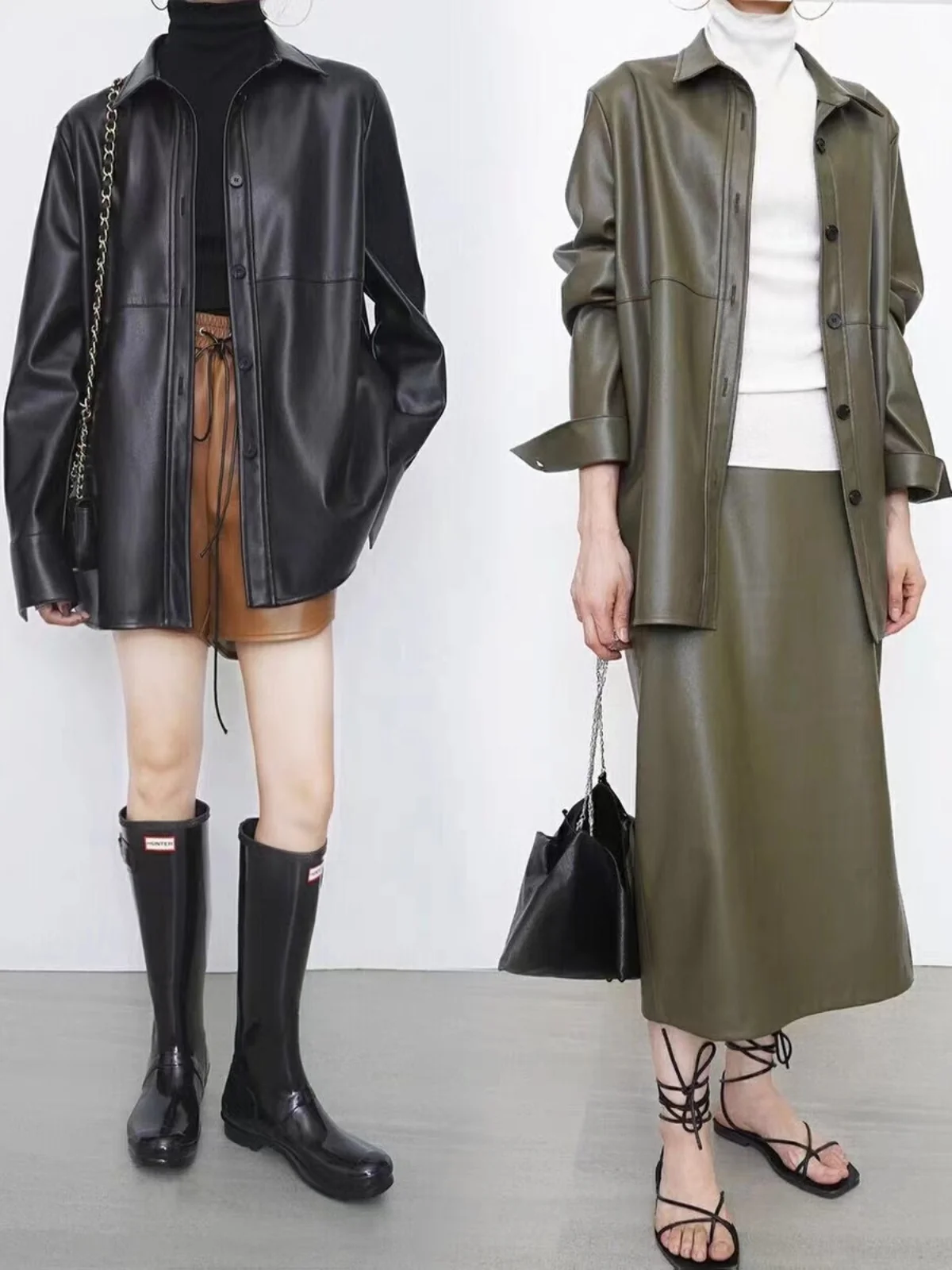 

Модное женское пальто из натуральной кожи осенне-зимнего дизайна, свободного кроя, с длинными рукавами