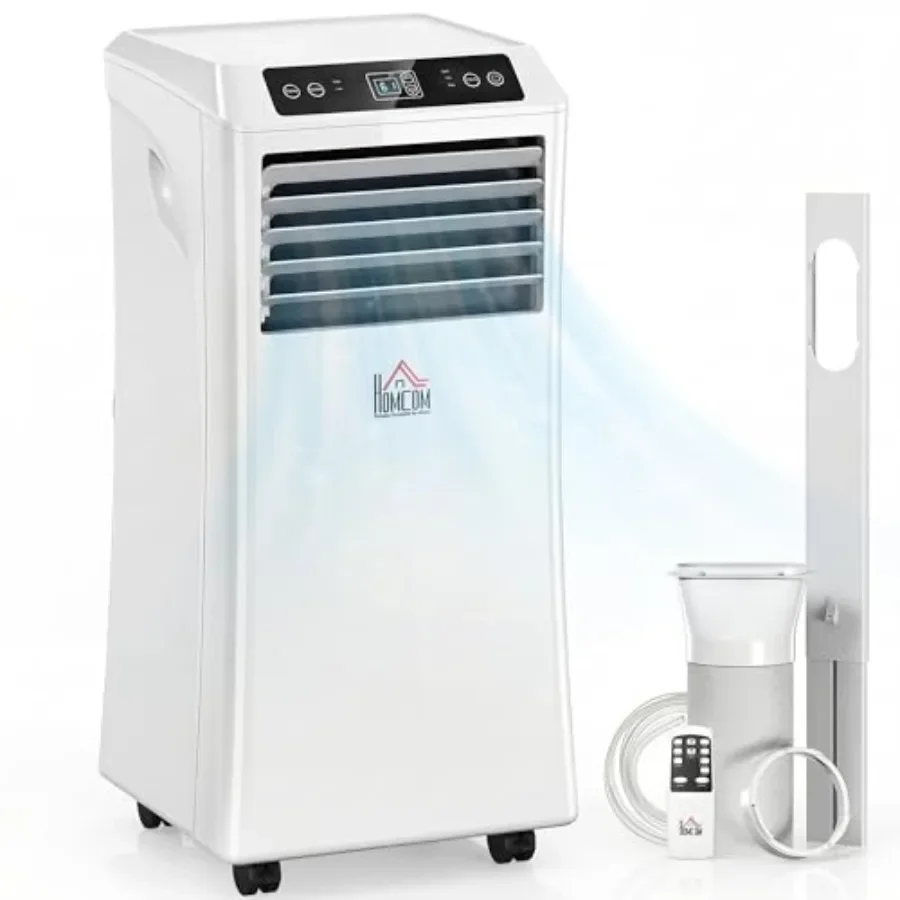 Portable air conditioner for rooms up to 441 sq. ft., 10000 BTU, white plastic unit with 4-in-1 cooling, fan, dehumidifier, sle