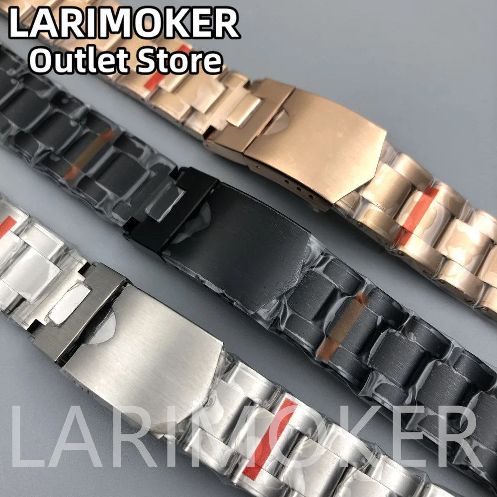 LARIMOKER 20mm Silver Black Rose Gold 904L Bracelet Solid Stainless Steel Watch Band Bracelet Clasp Watch Accessories