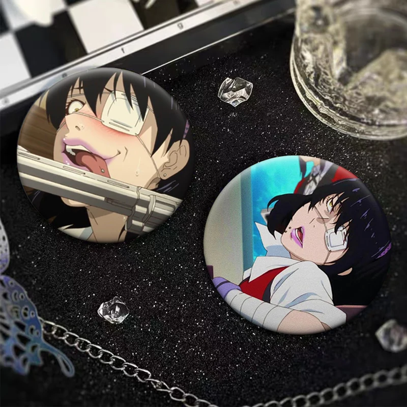 Anime Kakegurui Badge Cartoon Girl Lapel Pins 32/44/58mm Midari Midari Ikishima Round Brooches for Backpack Accessories Gifts
