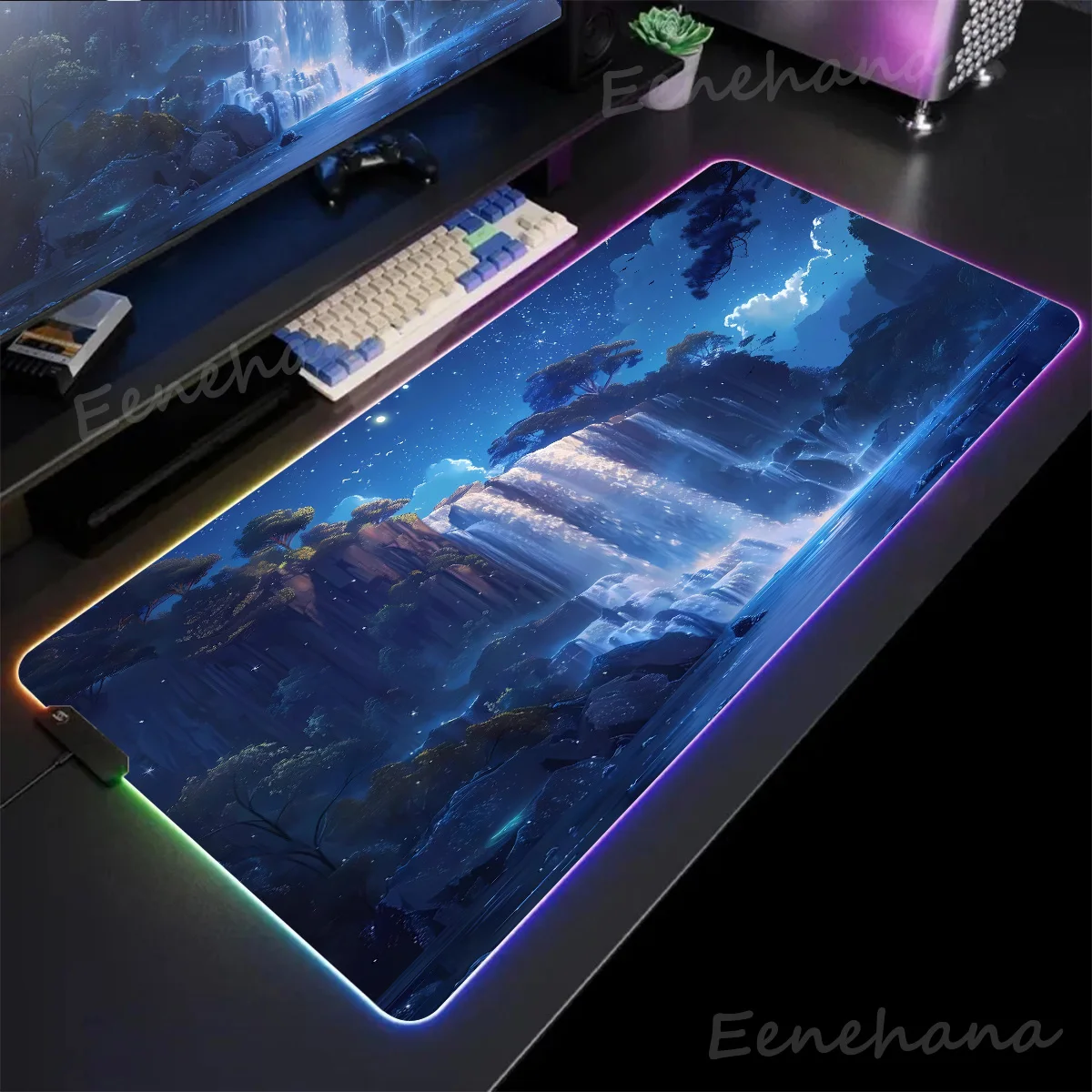 Waterfall Starry Sky Backlight Cheap Pc Gamer Cabinet LED Mousepad RGB Mouse Pad Big Mousepepad Setup Gaming Accessories Deskmat