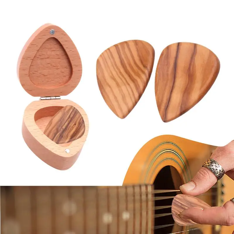 Guitar Picks For Electric Guitar 3x Picks Set Guitar Plectrums With Storage Box Heart Shape Guitar Accessories Wooden Electric