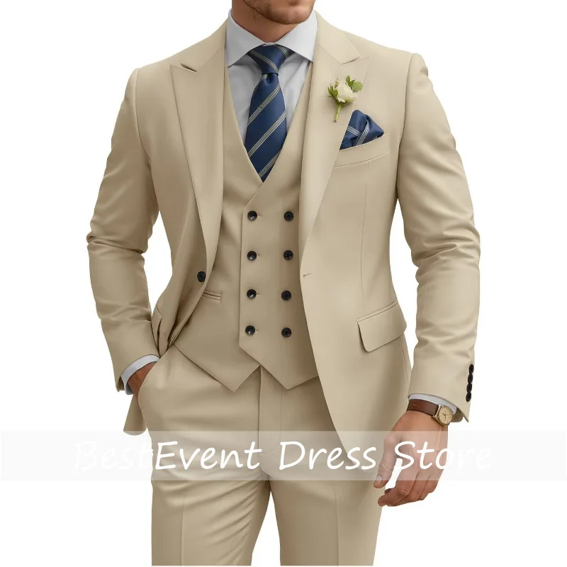 2026 New Mens 3 Piece Slim Fit For Men Double Breasted Suit Wedding Prom Suits Formal Business Dinner Tuxedo Customized