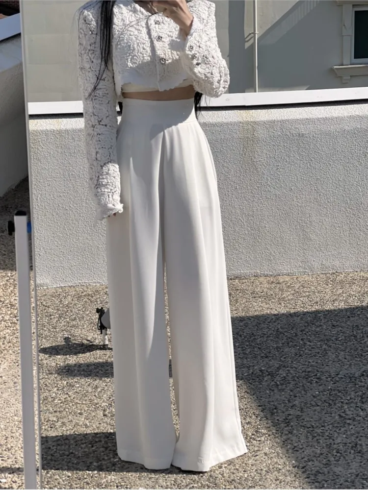 Autumn Wide Leg Long Pant Women Korean Style Loose Pleated Office Fashion High Waist Ladies Trousers Casual Woman Pants 2023