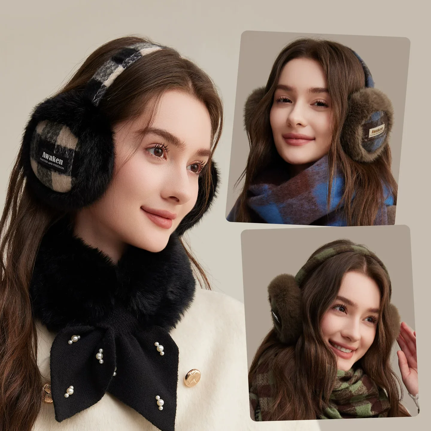 الشتاء الدافئة أضعاف الأذن إفشل منقوشة الفراء سميكة الأذن حماية غطاء للأذنين للنساء المألوف التزلج ركوب غطاء للأذنين سيدة