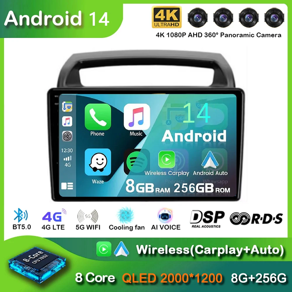 Android 14 For KIA Carnival VQ 2006-2014 2K QLED Android Car Radio Multimedia Video Player AI Voice CarPlay GPS Head Unit Stereo