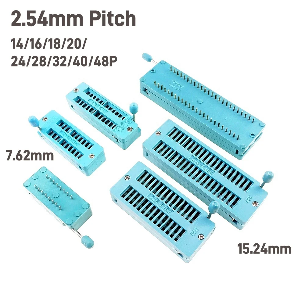 Test IC DIP ZIF ZIP Socket 14 16 18 20 24 28 32 40 48Pin Pitch 2.54 mm Press-Fit Dual Row Spacing 7.62 mm 0.3\