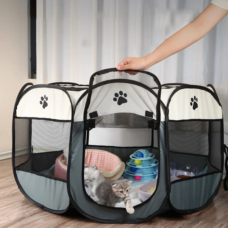 Octagonal Pet Tent Foldable Portable Oxford Cloth Cat and Dog Nest Outdoor Easy Operation Large Dog Cages Cat Fences