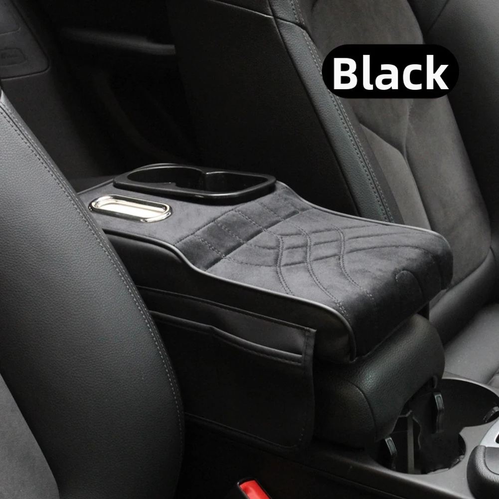Car Armrest Storage Solution Car Interior Cup Holder Armrest Flannel Black Armrest Booster Pad Flannel PU Leather