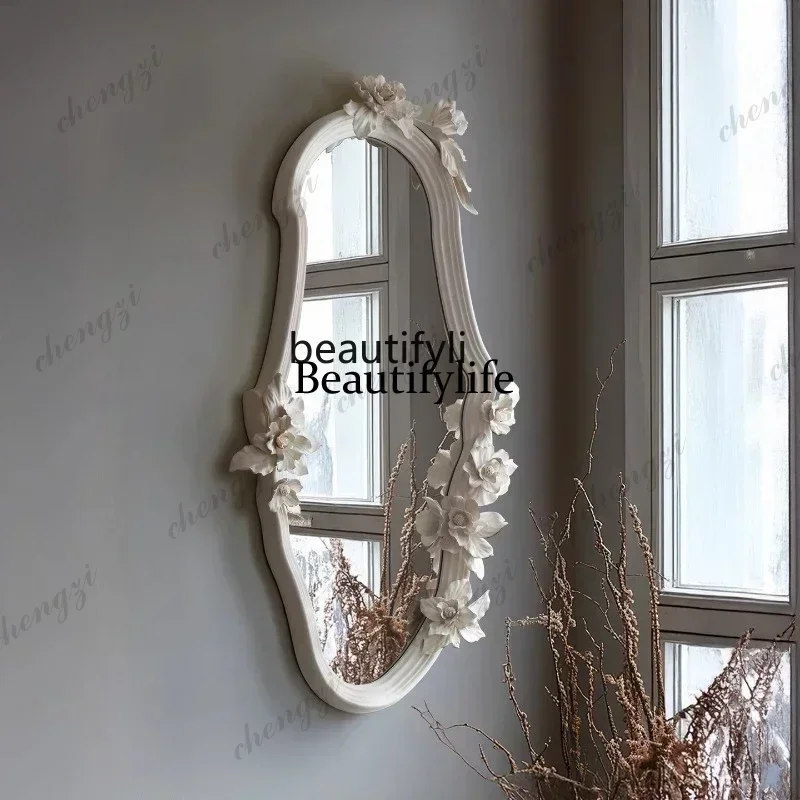 D5556 CFrench carved cream wind bedroom cloakroom half-length full-length mirror living room entrance high-value art decoratio