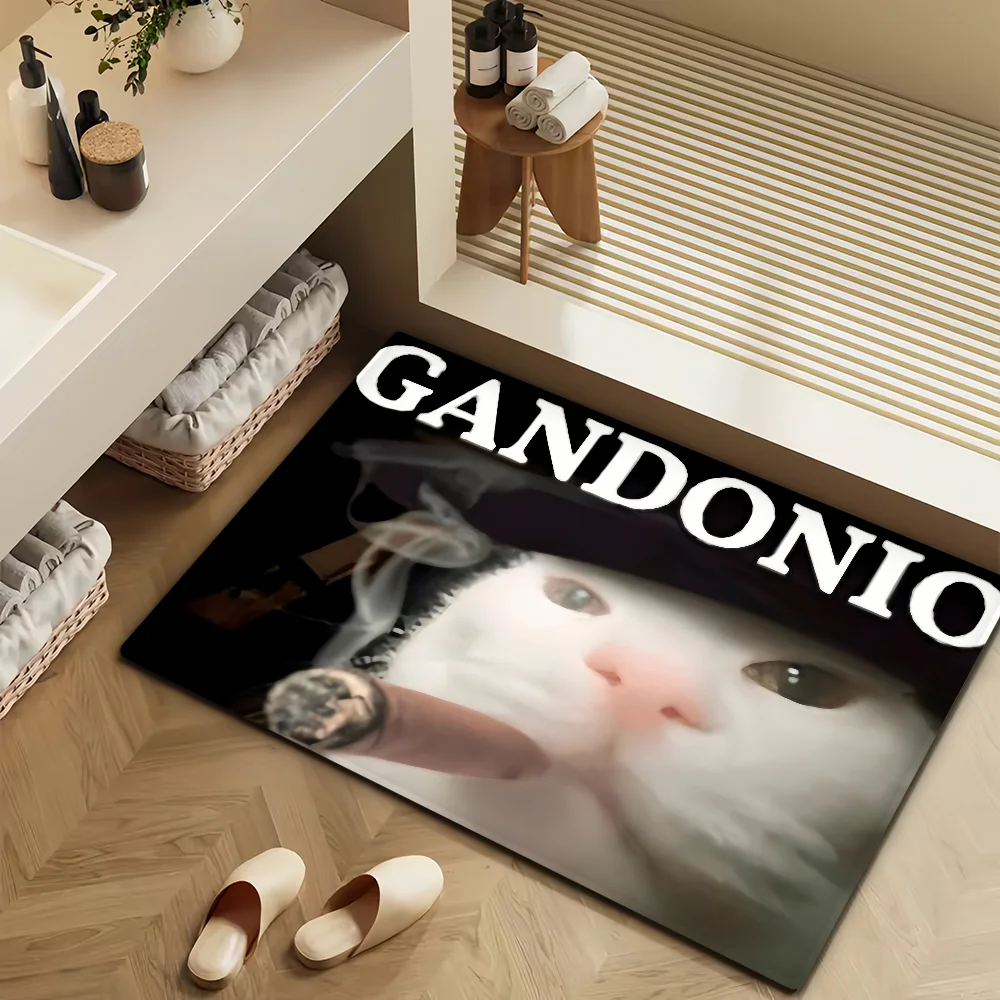 Large M-Meme Funny Cat Door Mat Bath Microfiber Decorative Versatile Flannel Floor Mat Quick Dry Absorbent Non-Slip Sole