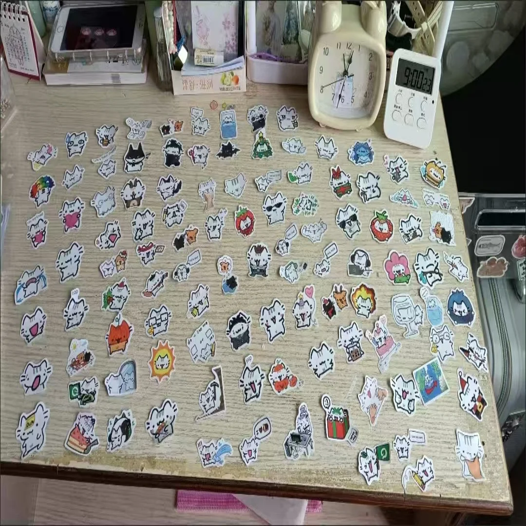100 قطعة من ملصقات ميمي القطط اللطيفة، قطة الريحان، دفتر ملاحظات مزخرف كوري لطيف وملصقات حساب يدوية #6