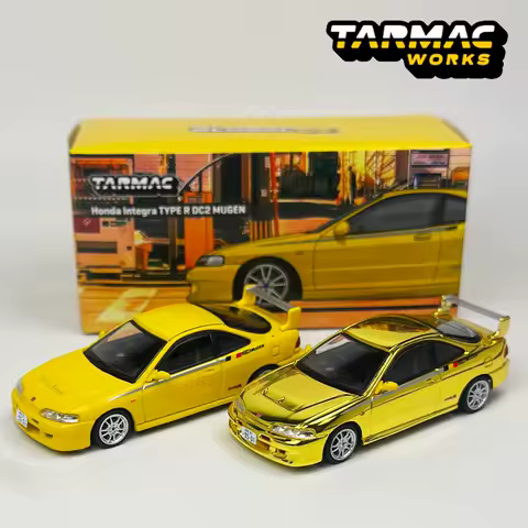 Tarmac Works 1:64 TW Honda Integra TYPE R DC2 MUGEN Sunlight Yellow Alloy Car Model Chase