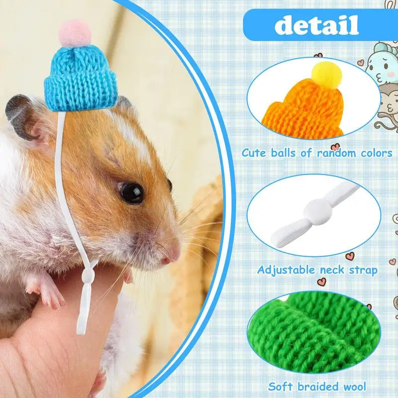 Tiny Hat For Hamster Mini Handmade Hat 10pcs Lightweight With Adjustable Strap Knitted Cozy Mini Hamster Hat For Small Animals