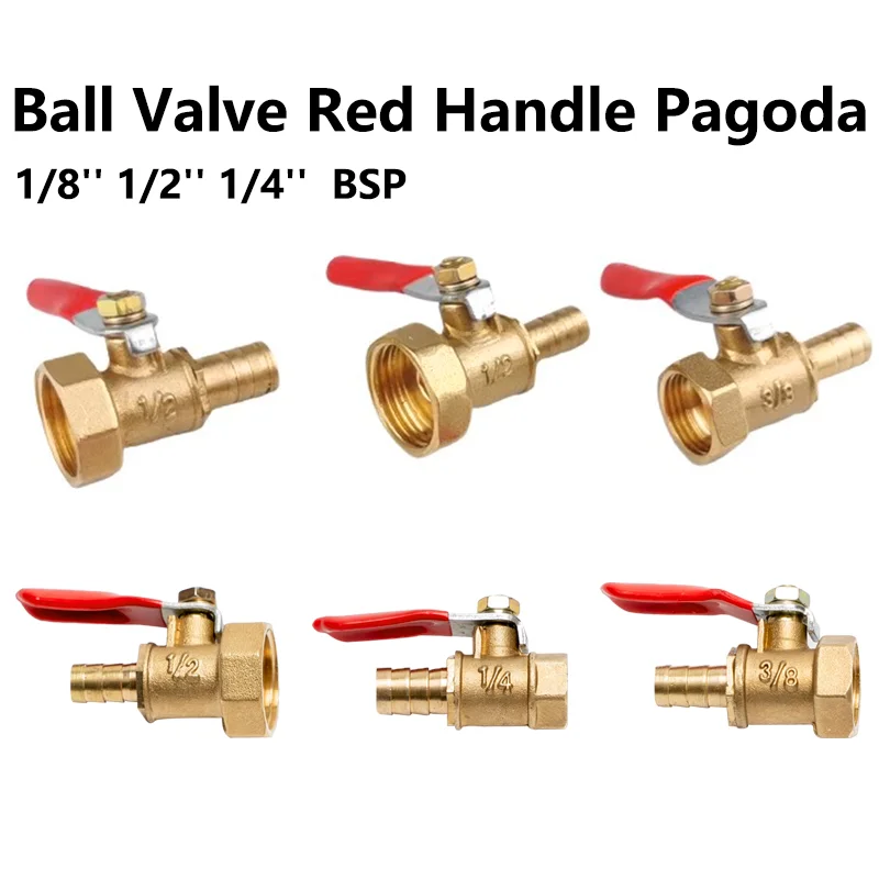 10pcs 1/8'' 1/2'' 1/4'' Female Thread Copper Ball Valve 4-12mm Hose Barb Connector Joint Pipe Fitting Coupler Adapter