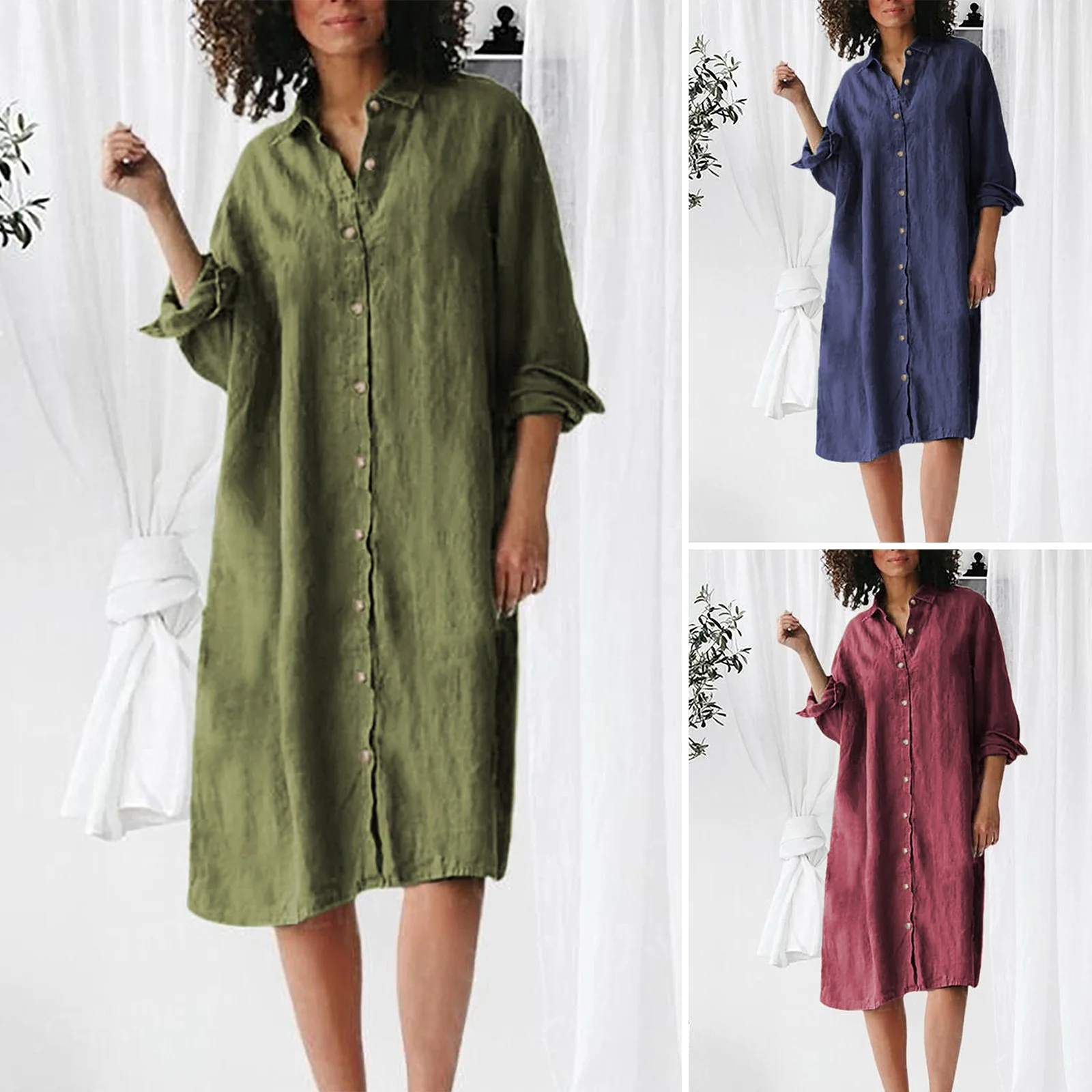 

Casual Loose Maternity Dress For Pregnant Women Plus Size Pregnancy Dresses Retro Solid Color Woman Long Shirt Maternal Clothes