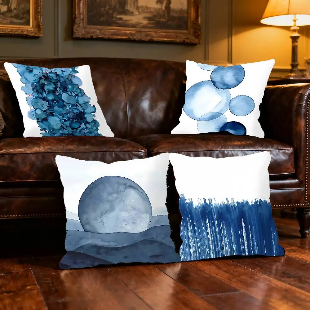 Blue Tone Style Printed Square Pillow Case Elegant Couple Home Living Room Bedroom Decorative Pillowcase Sofa Cushion Cover