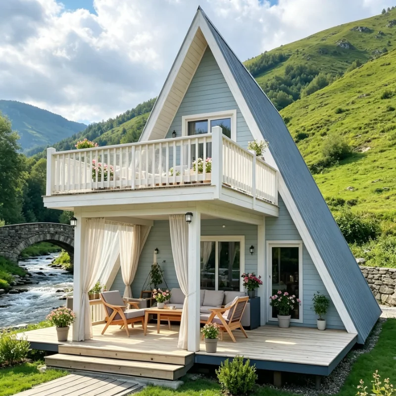 Customized A Frame Cabin Light Steel Prefab Villa With Thermal Insulation For Family Holiday Or Vacation Rental