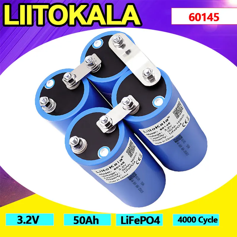 LiitoKala Grade A 3.2V 50Ah LiFePO4 Battery 60140, 12V/24V/36V for Solar/Car/Golf Cart/Camping, 4000+ Cycles