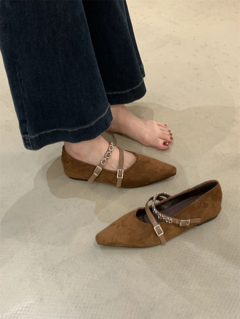 

Новинка 2025, брендовые женские туфли на плоской подошве, женские повседневные балетки без шнуровки с острым носком, мягкие кожаные туфли Eelgant Balle, новинка