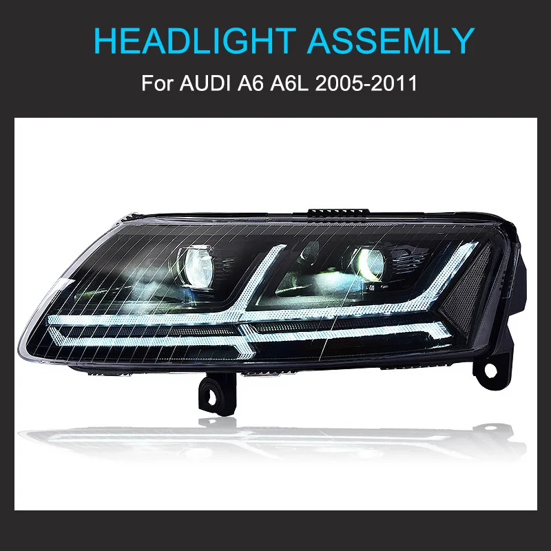 1 Pair LED Headlight Assembly for Audi A6 C6 S6 2005-2011 Headlights Plug and Play with LED DRL Dynamic Turning Front Headlights