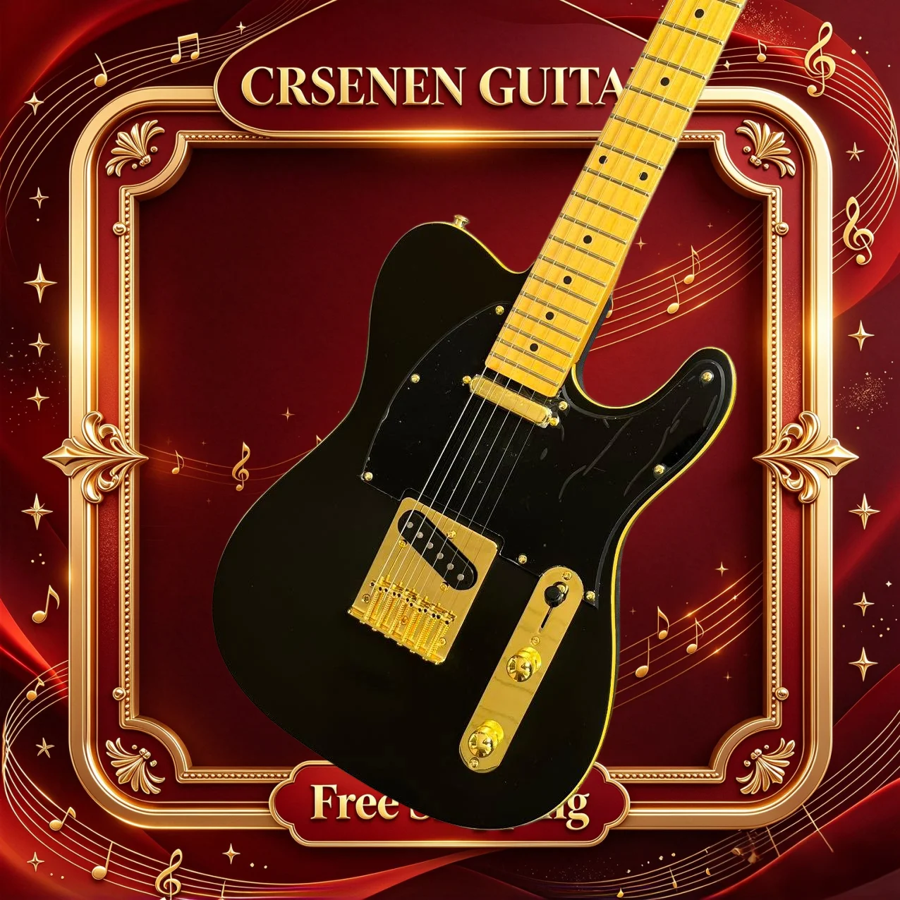 Free Shipping Tele Electric Guitar Black Body Maple Fingerboard SS Pickups Gold Hardware Gift Beginner  Blues Practice