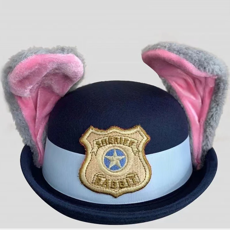 Kapelusz Cosplay Judy z filmu Zoo Policjantka Urocze Pluszowe Uszy Królika Kapelusz Damski na Halloween Karnawał Rekwizyt do Odgrywania Ról